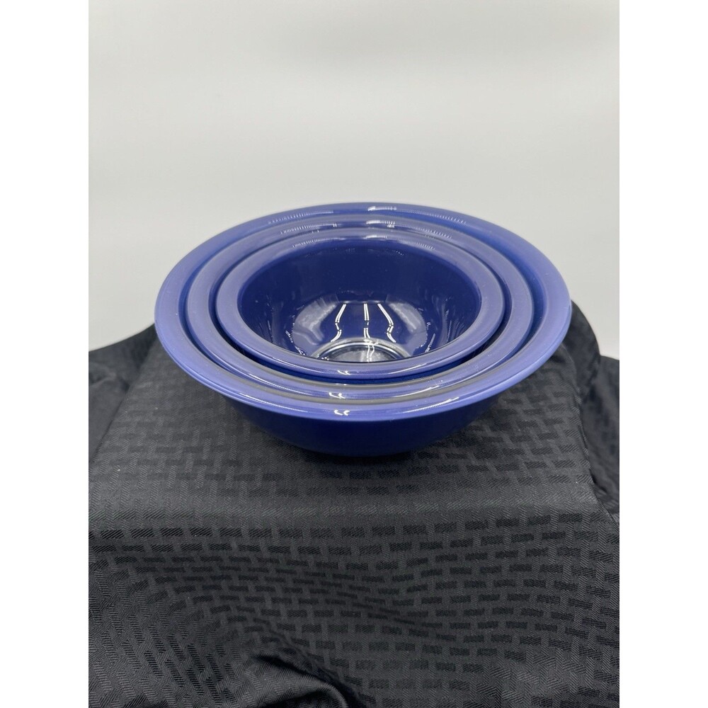 Pyrex 322 323 325 Cobalt / Dark Blue Clear Bottom Nesting Bowl Set (3)